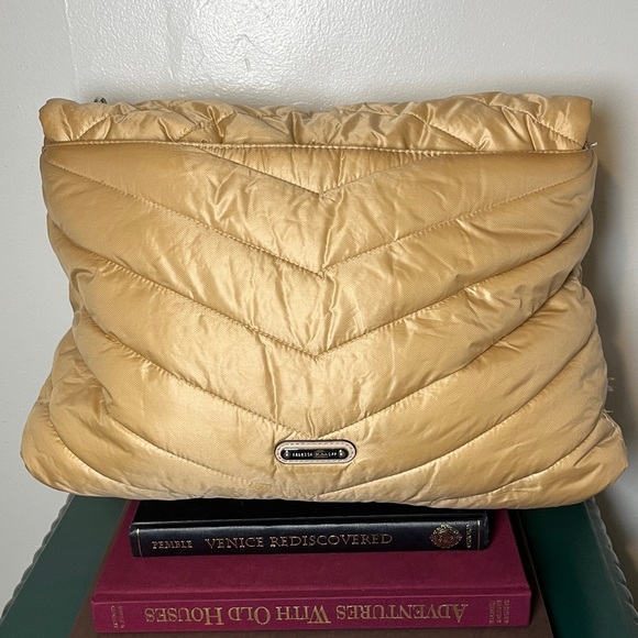 Rebecca Minkoff Edie Nylon Quilted Chain Strap Gold XL Messenger Shoulder Bag - Picture 16 of 16